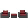Modway Sojourn 3-Piece Aluminum and Rattan Patio Sectional Set in Canvas/Red