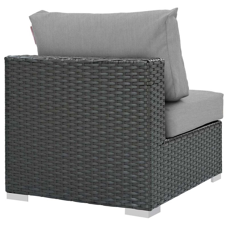 Modway Sojourn Aluminum Fabric and Rattan Patio Armless Chair in Canvas/Gray