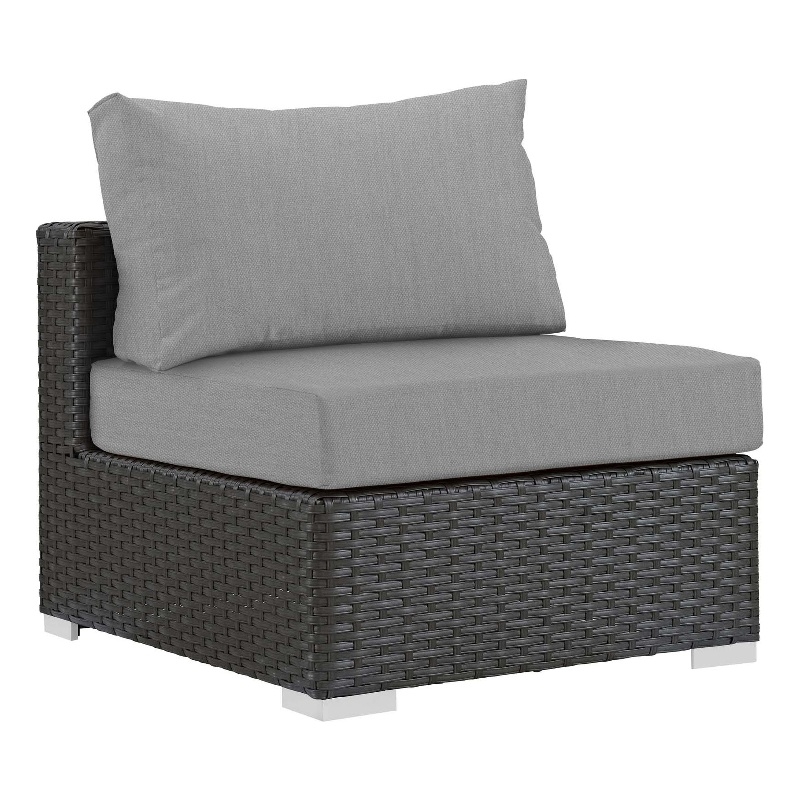 Modway Sojourn Aluminum Fabric and Rattan Patio Armless Chair in Canvas/Gray