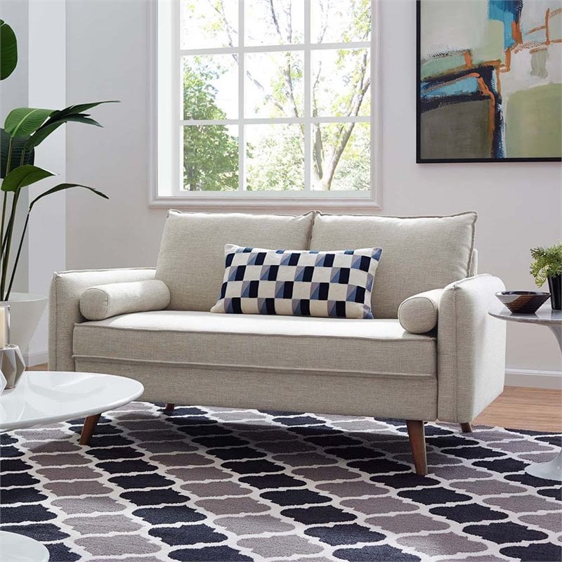 Modway Revive Modern Fabric Upholstered Loveseat in Walnut/Beige