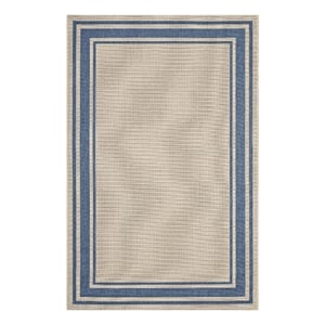 Modway Rim 63x90.5&quot Solid Border Indoor and Outdoor Area Rug in Blue and Beige