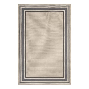 Modway Rim 94.5x122&quot Solid Border Indoor and Outdoor Area Rug in Gray and Beige