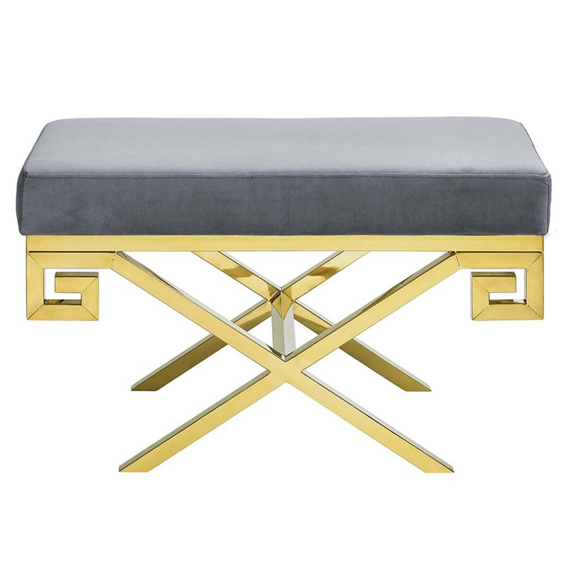 Modway Rove Velvet Bench in Gold and Gray