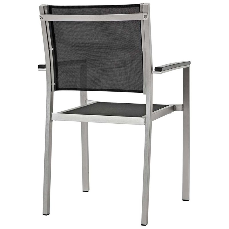 Modway Shore 5-Piece Extendable Aluminum Patio Dining Set in Silver and Black