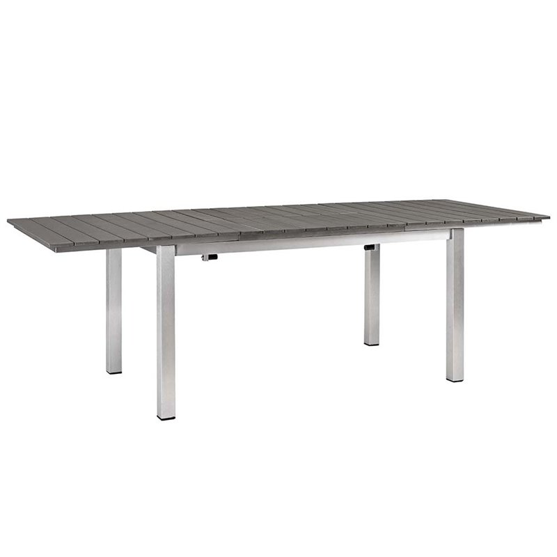 Modway Shore 7-Piece Extendable Aluminum Patio Dining Set in Silver and Black