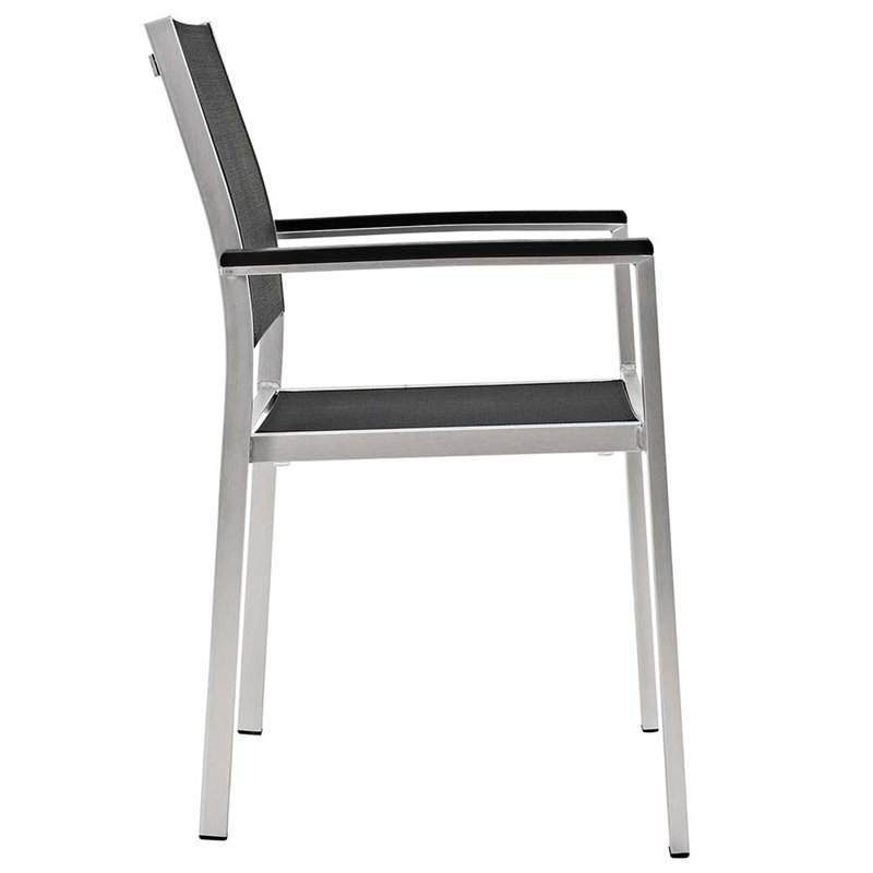 Modway Shore 7-Piece Extendable Aluminum Patio Dining Set in Silver and Black