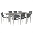 Modway Shore 9-Piece Extendable Aluminum Patio Dining Set in Silver and Black
