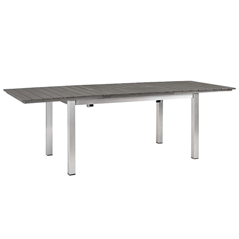 Modway Shore 5-Piece Extendable Aluminum Patio Dining Set in Silver and Gray