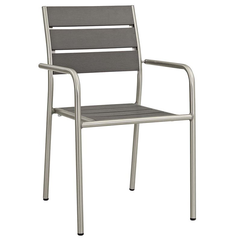 Modway Shore 9-Piece Extendable Aluminum Patio Dining Set in Silver and Gray
