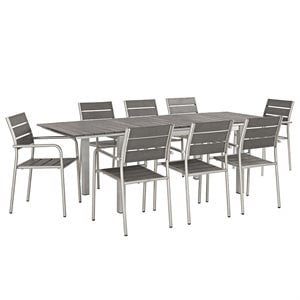 Modway Shore 9-Piece Extendable Aluminum Patio Dining Set in Silver and Gray