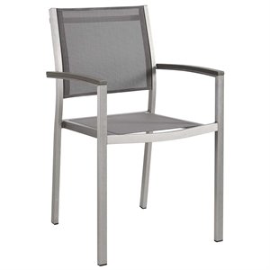 Modway Shore Fabric and Aluminum Patio Dining Arm Chair in Silver/Gray