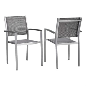 Modway Shore Fabric Aluminum Patio Dining Arm Chair in Silver/Gray (Set of 2)