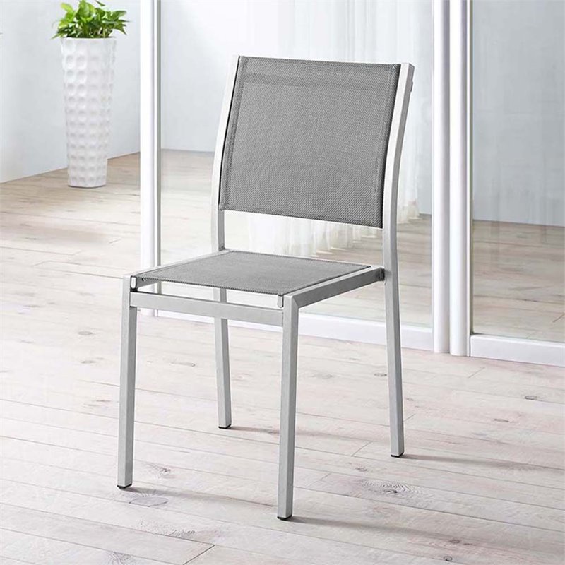 Modway Shore Fabric and Aluminum Outdoor Patio Dining Side Chair in Silver/Gray