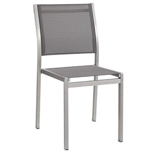 Modway Shore Fabric and Aluminum Outdoor Patio Dining Side Chair in Silver/Gray