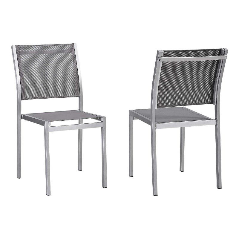 Modway Shore Aluminum Fabric Patio Dining Side Chairs in Silver/Gray (Set of 2)