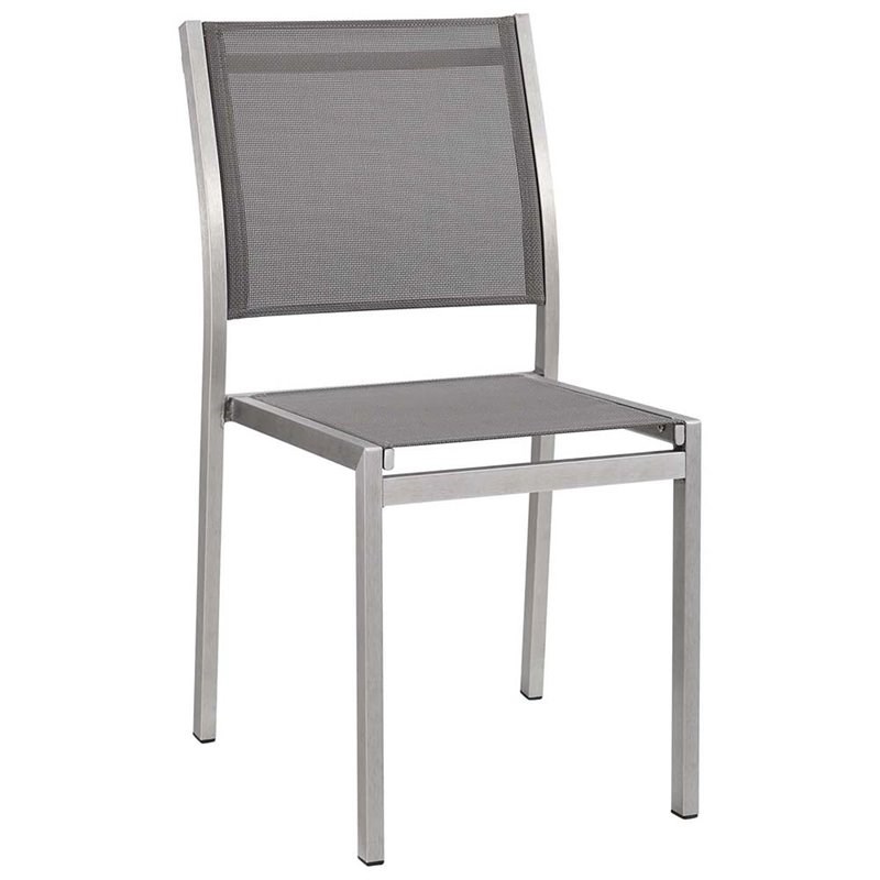 Modway Shore Aluminum Fabric Patio Dining Side Chairs in Silver/Gray (Set of 2)
