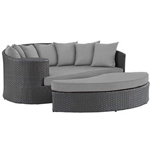 Modway Sojourn Aluminum and Rattan Patio Daybed in Canvas/Gray