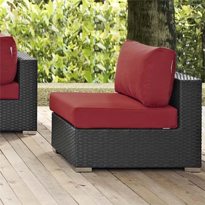 Modway Sojourn Aluminum Fabric and Rattan Patio Armless Chair in Canvas/Red