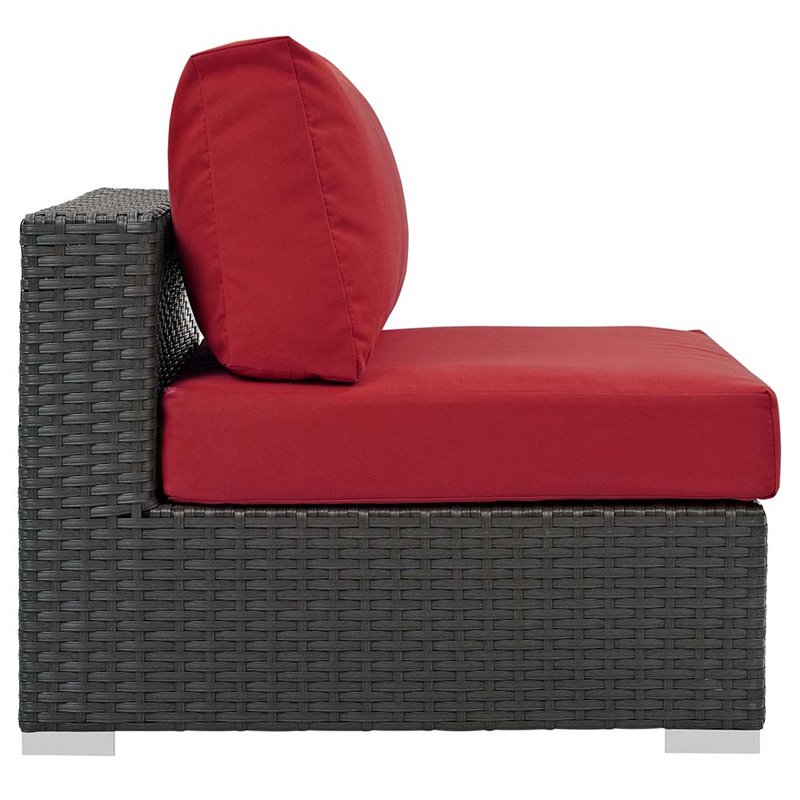 Modway Sojourn Aluminum Fabric and Rattan Patio Armless Chair in Canvas/Red