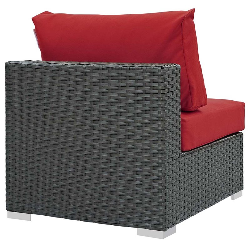 Modway Sojourn Aluminum Fabric and Rattan Patio Armless Chair in Canvas/Red