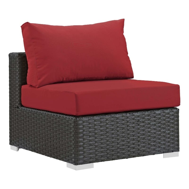 Modway Sojourn Aluminum Fabric and Rattan Patio Armless Chair in Canvas/Red