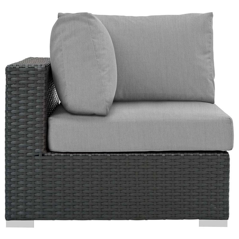 Modway Sojourn Aluminum Fabric and Rattan Patio Corner Sofa Chair in Canvas/Gray