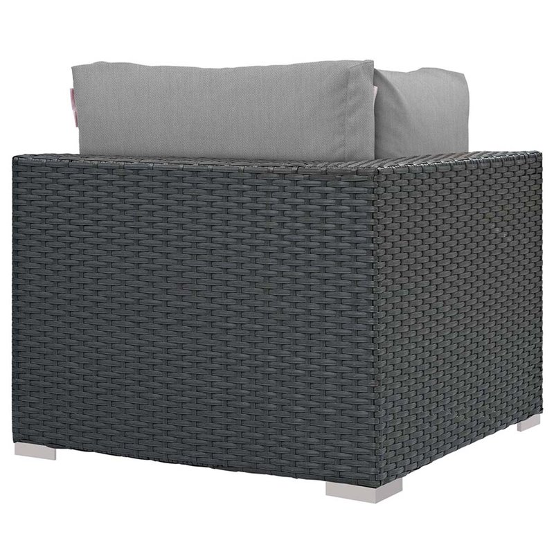 Modway Sojourn Aluminum Fabric and Rattan Patio Corner Sofa Chair in Canvas/Gray