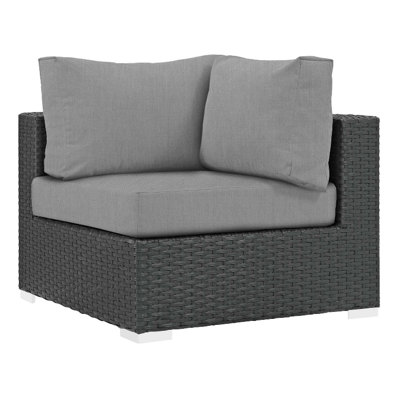 Modway Sojourn Aluminum Fabric and Rattan Patio Corner Sofa Chair in Canvas/Gray