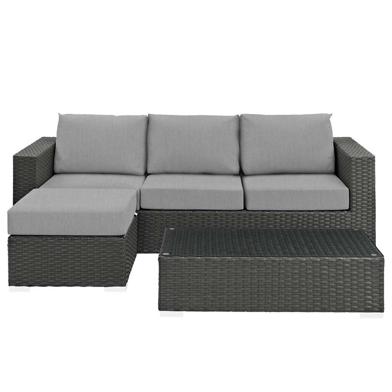 Modway Sojourn 3-Piece Aluminum Rattan Patio Sectional Set in Canvas/Gray