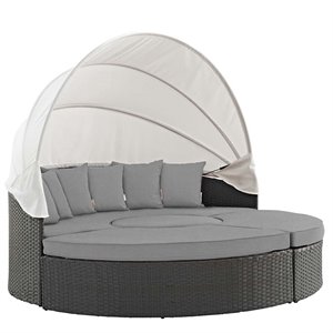 Modway Sojourn Aluminum Rattan Fabric Patio Daybed in Canvas/Gray