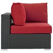 Modway Sojourn Aluminum Fabric and Rattan Patio Corner Sofa Chair in Canvas/Red