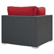 Modway Sojourn Aluminum Fabric and Rattan Patio Corner Sofa Chair in Canvas/Red