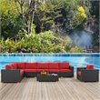 Modway Sojourn Aluminum Fabric and Rattan Patio Corner Sofa Chair in Canvas/Red