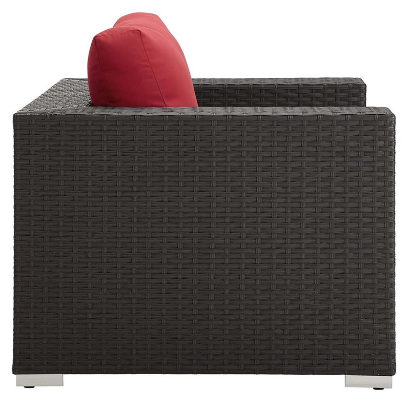 Modway Sojourn Aluminum and Rattan Patio Armchair in Canvas/Red