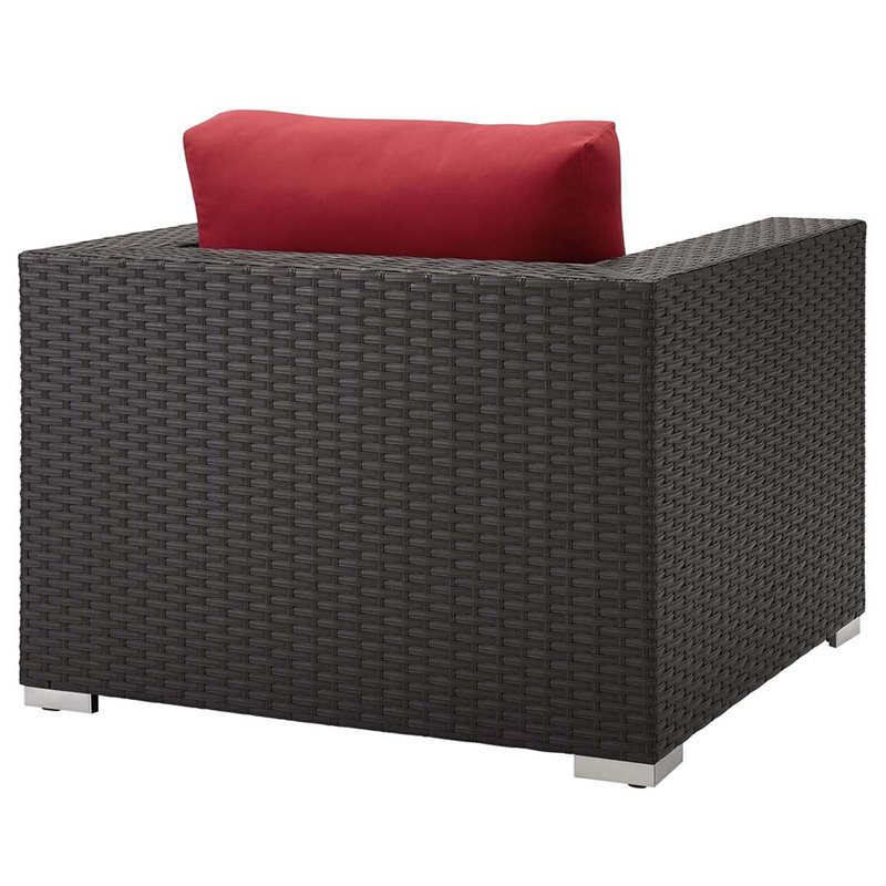 Modway Sojourn Aluminum and Rattan Patio Armchair in Canvas/Red
