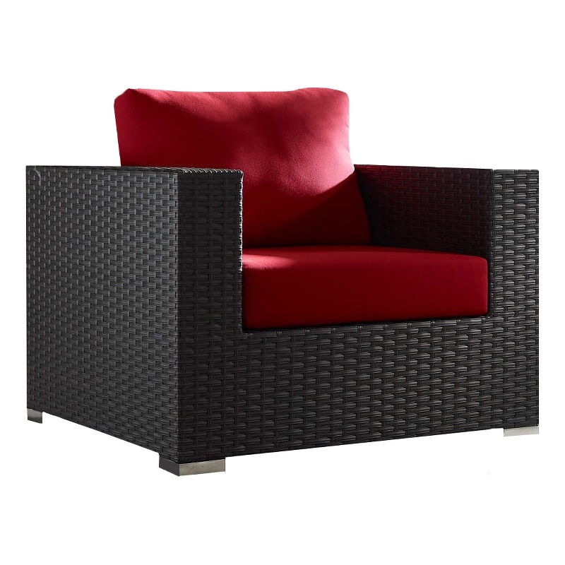 Modway Sojourn Aluminum and Rattan Patio Armchair in Canvas/Red