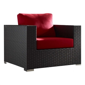 Modway Sojourn Aluminum and Rattan Patio Armchair in Canvas/Red