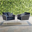 Modway Stance Aluminum & Fabric Patio Chair in White and Navy (Set of 2)