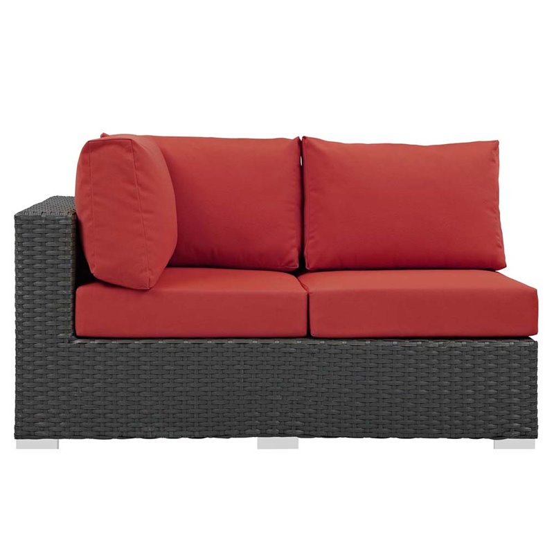 Modway Sojourn Aluminum and Rattan Patio Left Arm Loveseat in Canvas/Red
