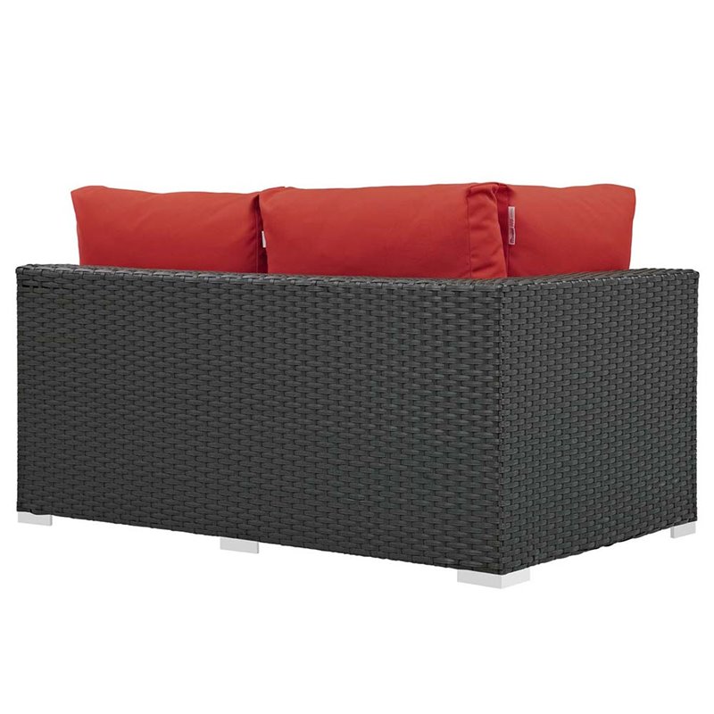 Modway Sojourn Aluminum and Rattan Patio Left Arm Loveseat in Canvas/Red