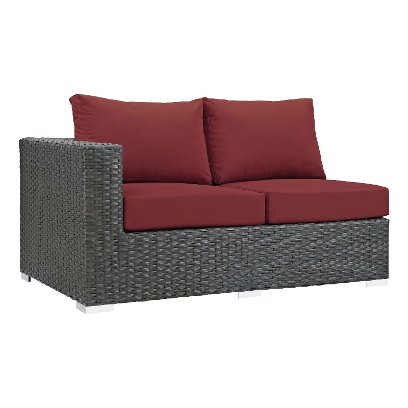 Modway Sojourn Aluminum and Rattan Patio Left Arm Loveseat in Canvas/Red