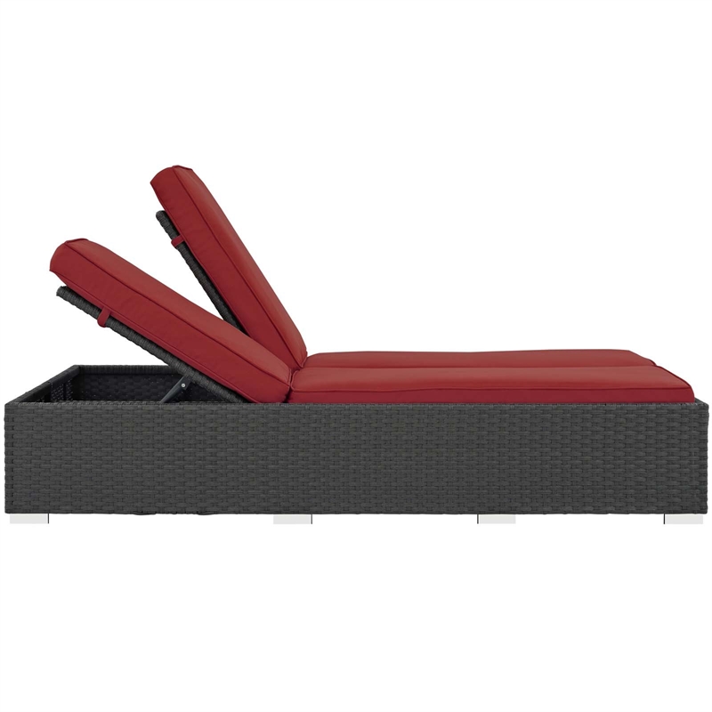 Modway Sojourn Aluminum Rattan Fabric Patio Double Chaise in Chocolate/Red