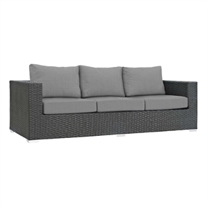 Modway Sojourn Aluminum and Rattan Patio Sofa in Canvas/Gray