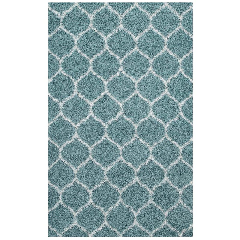 Modway Solvea 5' x 8' Moroccan Trellis Shag Area Rug in Blue and Ivory