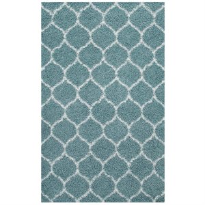 Modway Solvea 5' x 8' Moroccan Trellis Shag Area Rug in Blue and Ivory