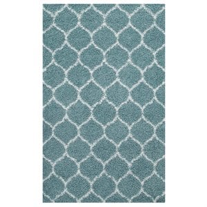 Modway Solvea 8' x 10' Moroccan Trellis Shag Area Rug in Aqua Blue