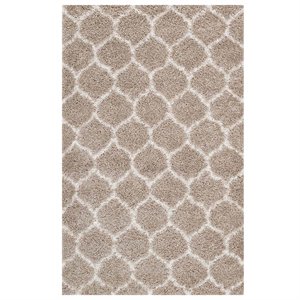 Modway Solvea 5' x 8' Moroccan Trellis Shag Area Rug in Beige