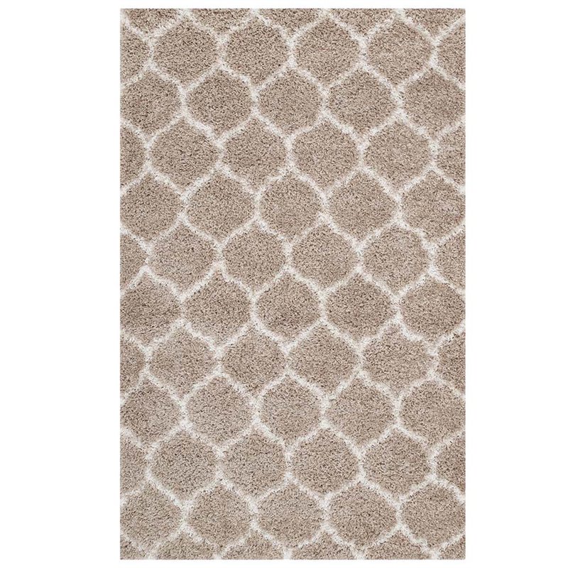Modway Solvea 8' x 10' Moroccan Trellis Shag Area Rug in Beige