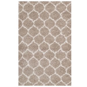 Modway Solvea 8' x 10' Moroccan Trellis Shag Area Rug in Beige