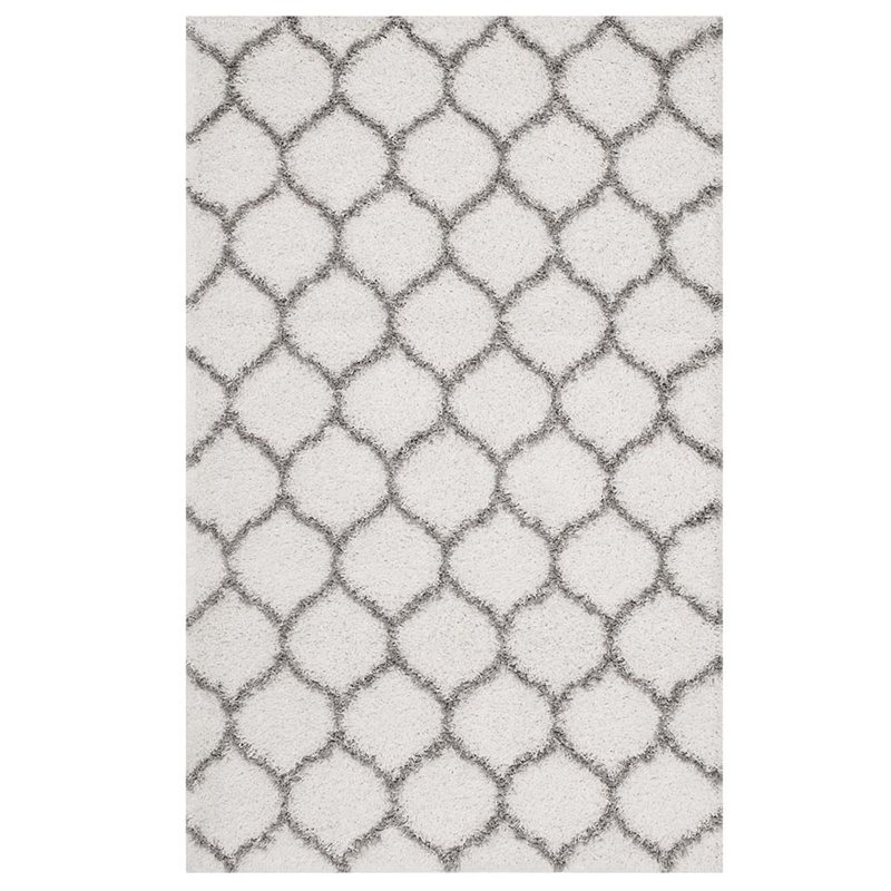 Modway Solvea 5' x 8' Moroccan Trellis Shag Area Rug in Ivory and Gray